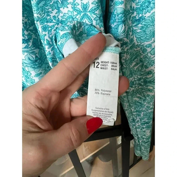 Seafolly girls rashguard swimsuit top aqua turquoise paisley print tween 12 - Picture 3 of 5